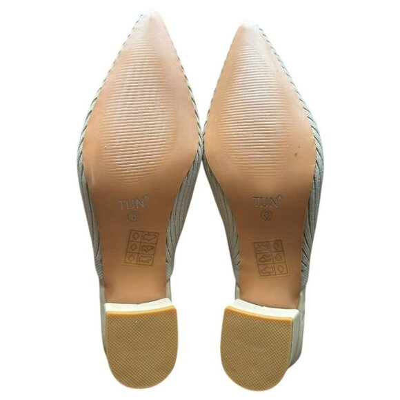 Beige Pointed Toe Knitted Mules With Low Block Heel By TIJN Size 8 - Picture 6 of 6